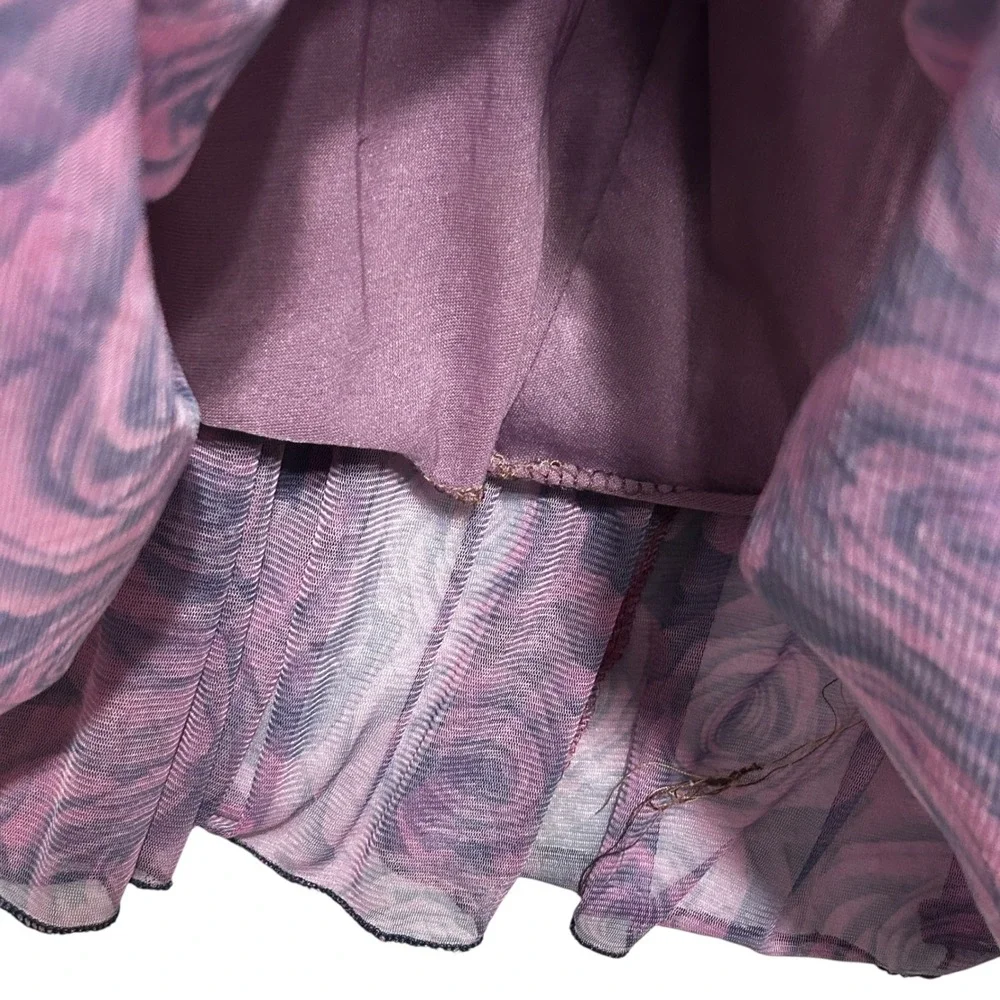 Y2K Womens Whimsygoth Skirt‎ Purple Black Floral Lace Waist Midi Fairygrunge
